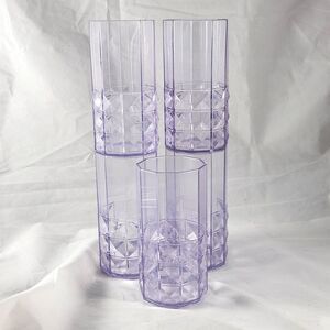 Set of 5 Vtg Dansk Designs 16 oz Amethyst Acrylic Tumblers Diamond Pool Patio